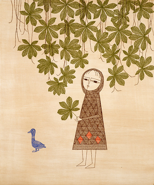 MINAMI Keiko, Horse Chesnut Tree and Girl 1975, Etching, sandpaper on paper
