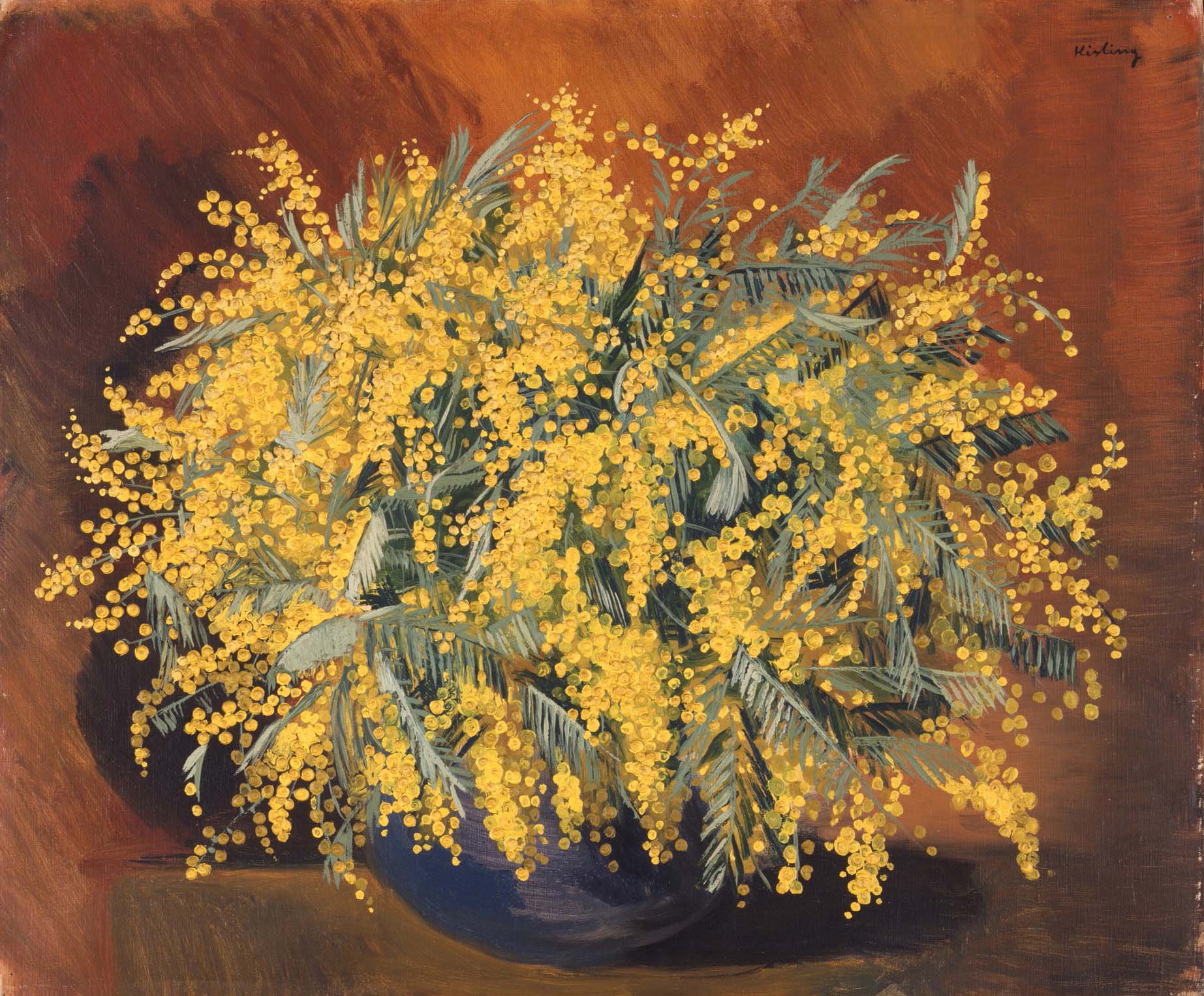 モイーズ・キスリング《青い花瓶のミモザ》1948年 群馬県立館林美術館