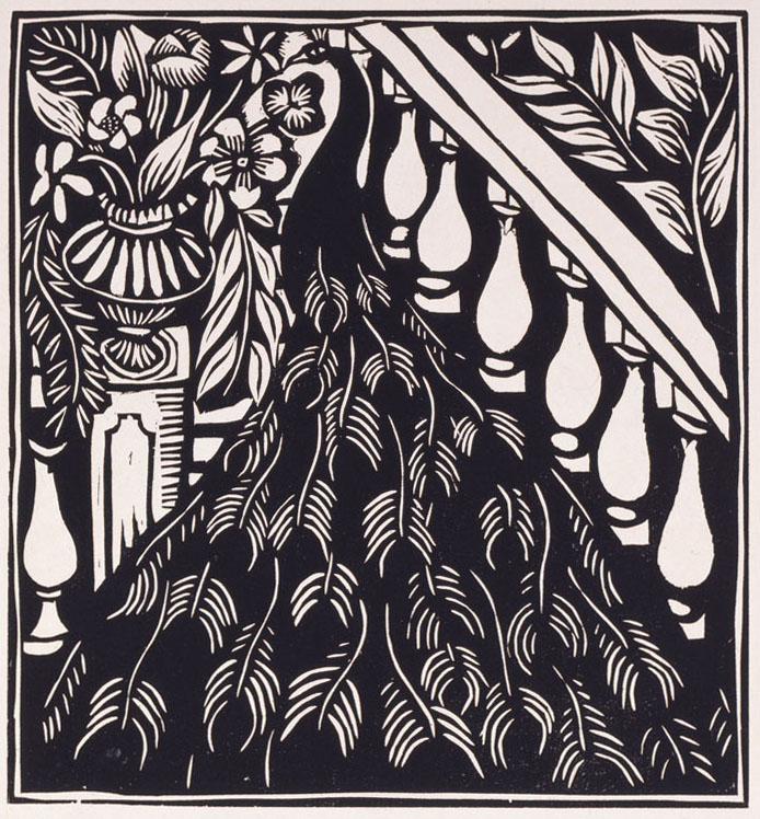 ラウル・デュフィ 《アポリネール 『動物詩集あるいはオルフェウスのお供たち』》より 「クジャク」 1911年刊 木版・紙 群馬県立館林美術館蔵