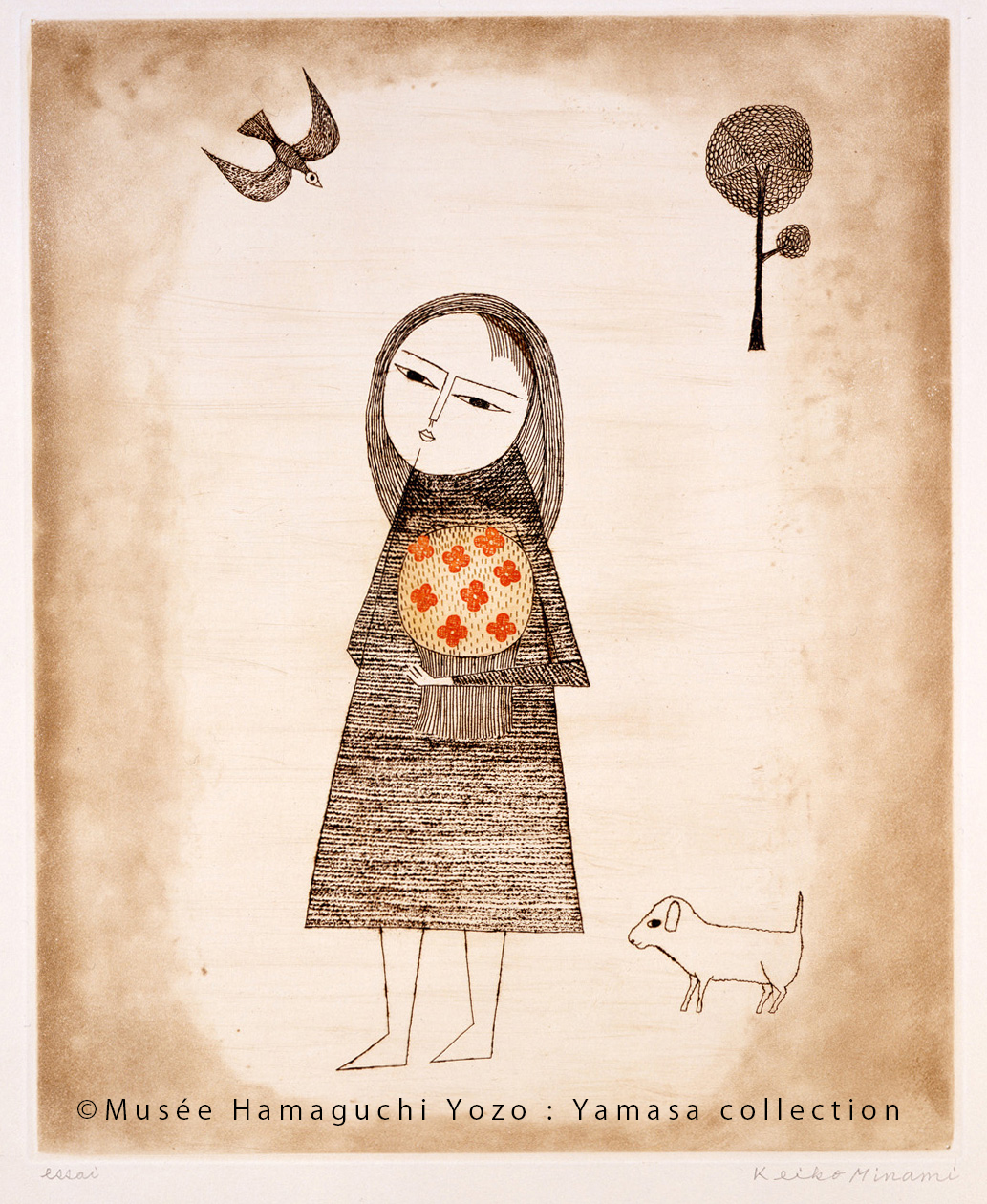 Minami Keiko, Child, Bouquet, and Dog, 1963 (c) Musée Hamaguchi Yozo: Yamasa Collection